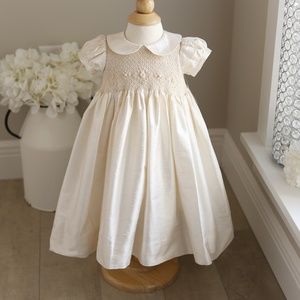 Strasburg Smocked Ivory Dupioni Silk Gown 3/6 Months Special Occasion GORGEOUS